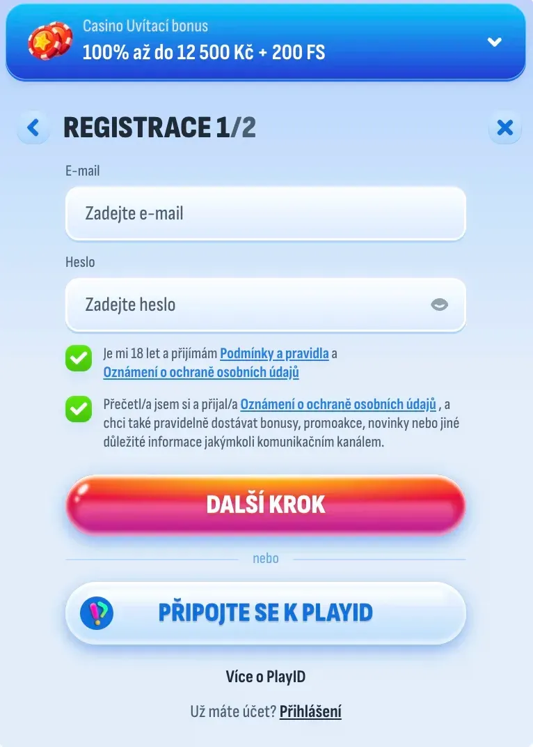 Registrační formulář v Nomini casino